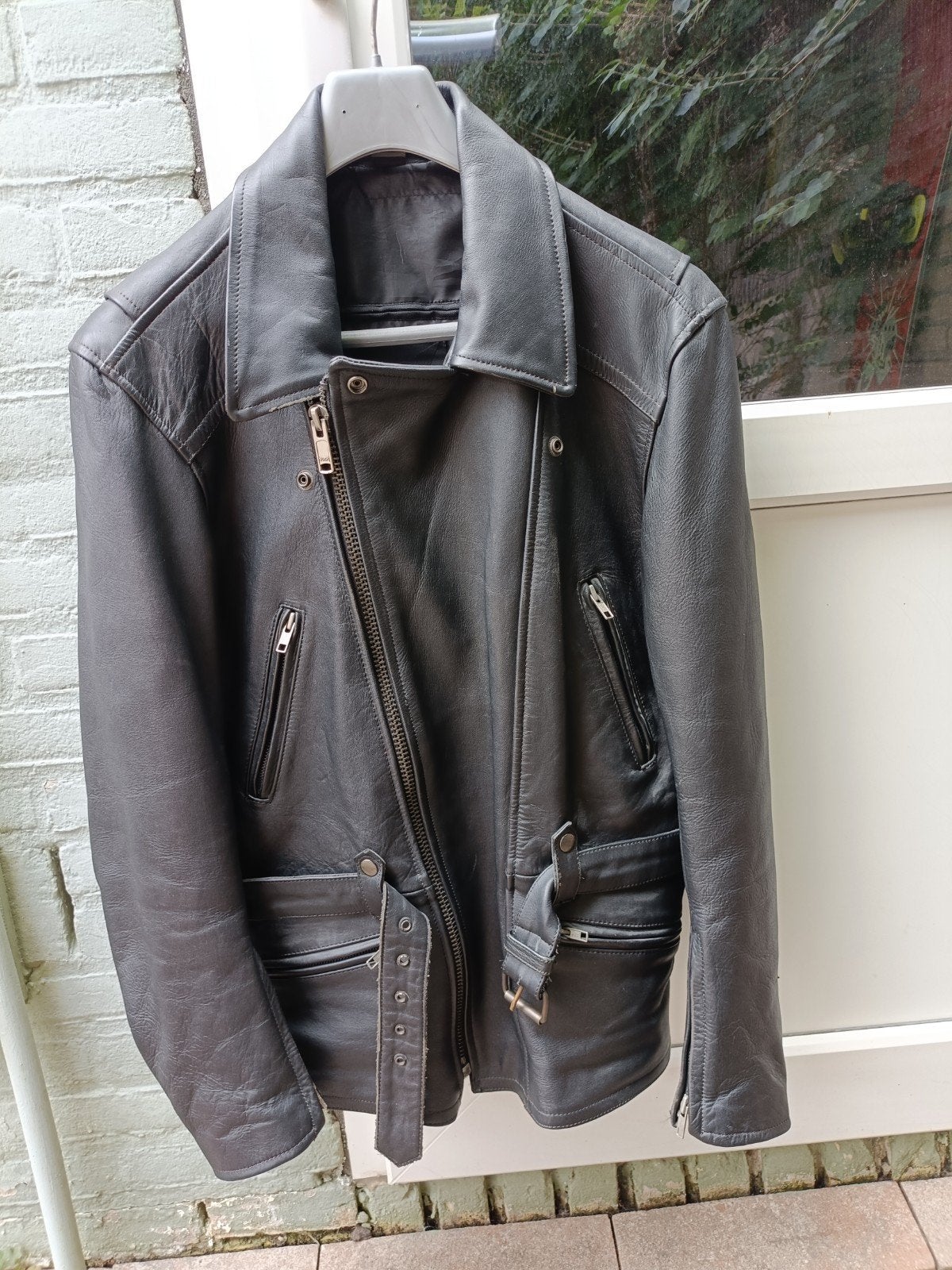 Zwarte leren motor jas vintage, Motoren, Ophalen of Verzenden, Tweedehands, Dames, Jas | leer