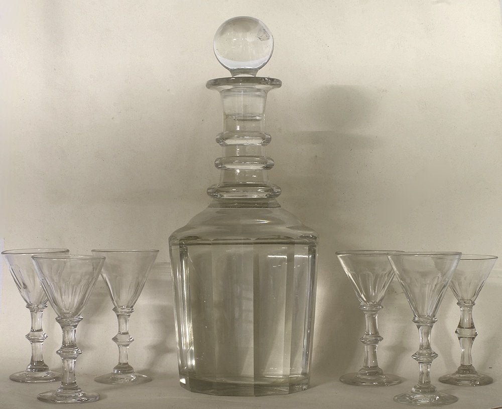 Antieke Engelse whisky karaf plus 6 antieke glazen., Ophalen of Verzenden
