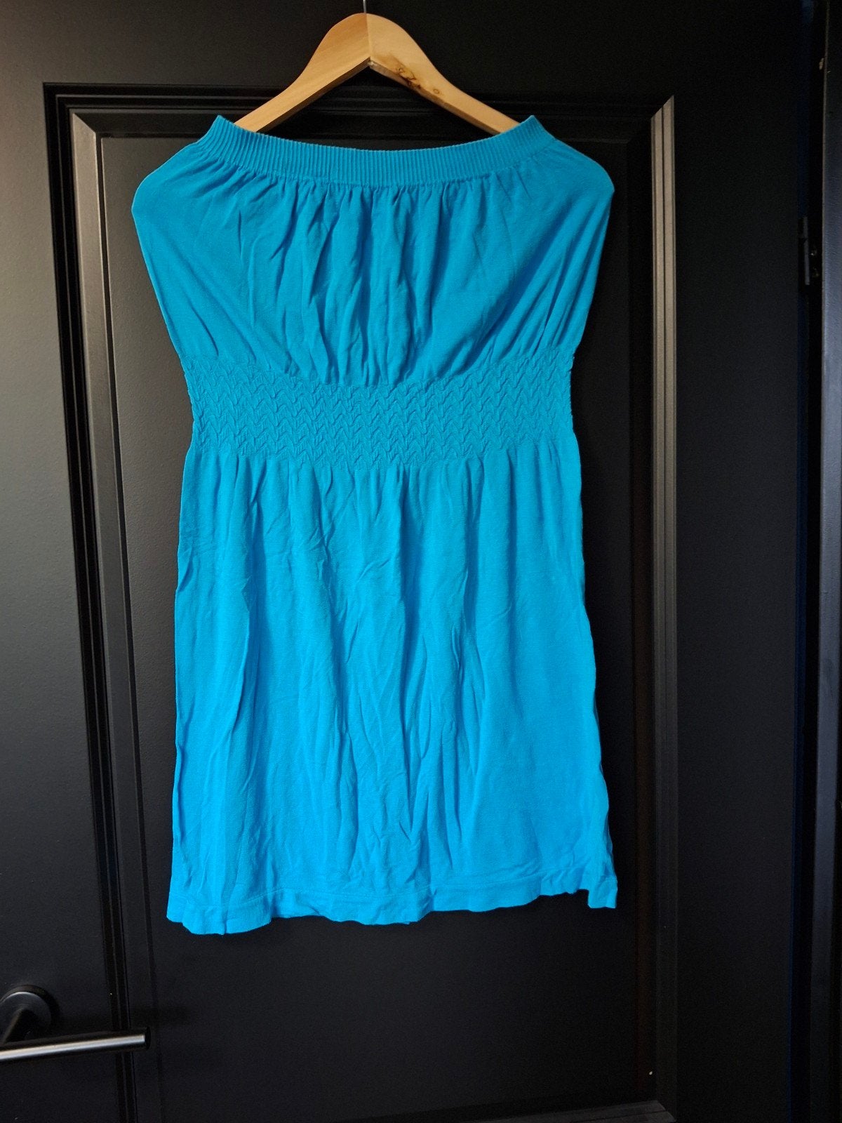 Basic Equipment turquoise strapless jurk maat L, Kleding | Dames, Blauw, Basic Equipment, Maat 42/44 (L), Ophalen of Verzenden