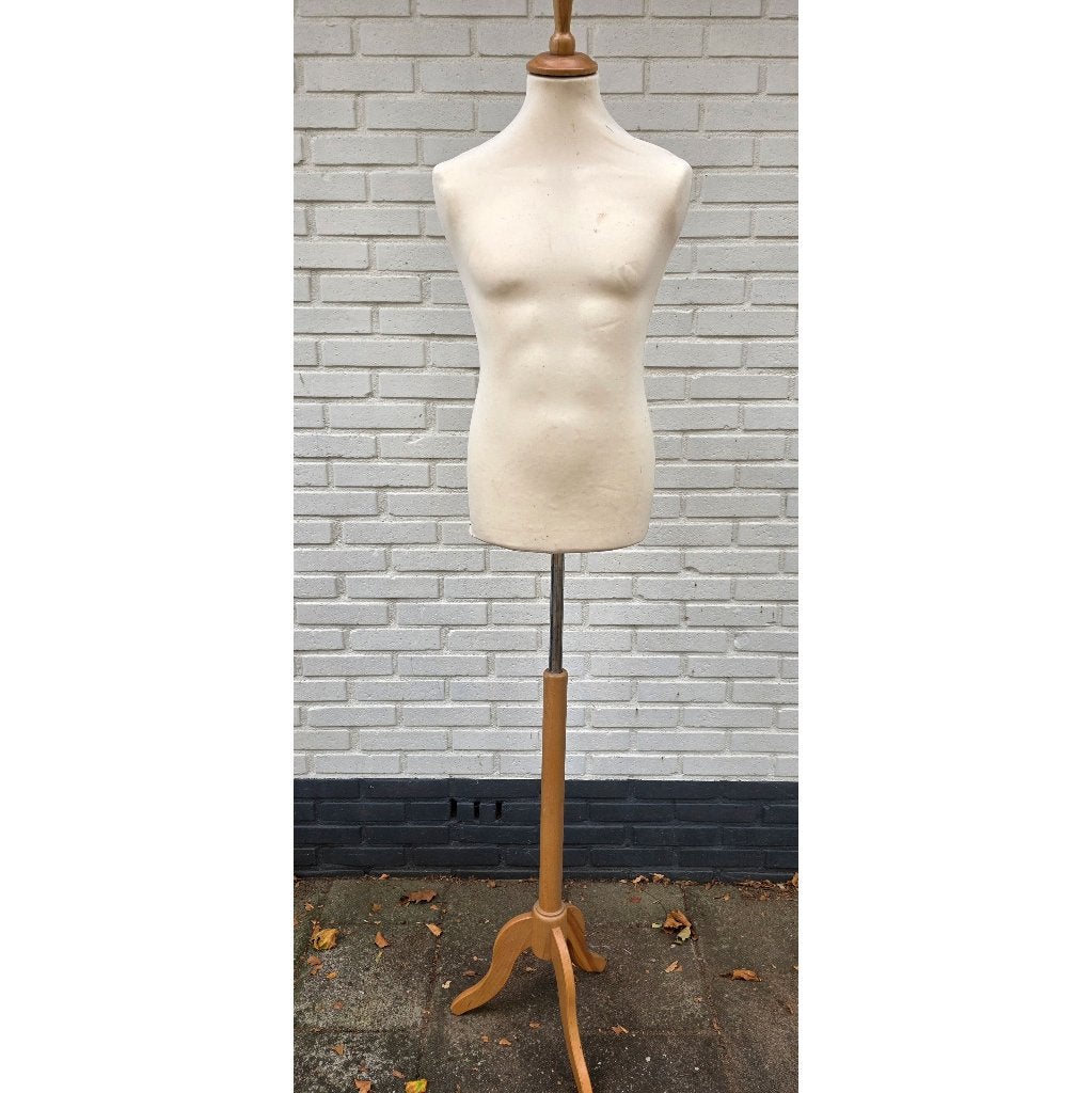 Mannelijke mannequin paspop/buste met houten voet, Ophalen, Gebruikt, Paspop