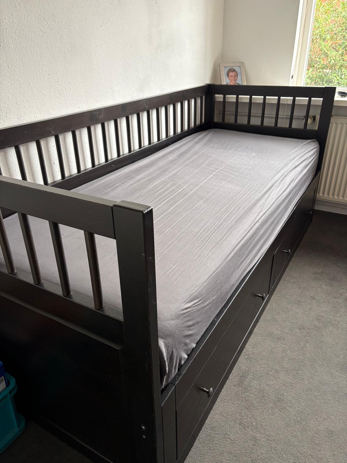 MOET WEG! Ikea Hemnes bed, Ophalen, Gebruikt, 90 cm, Zwart