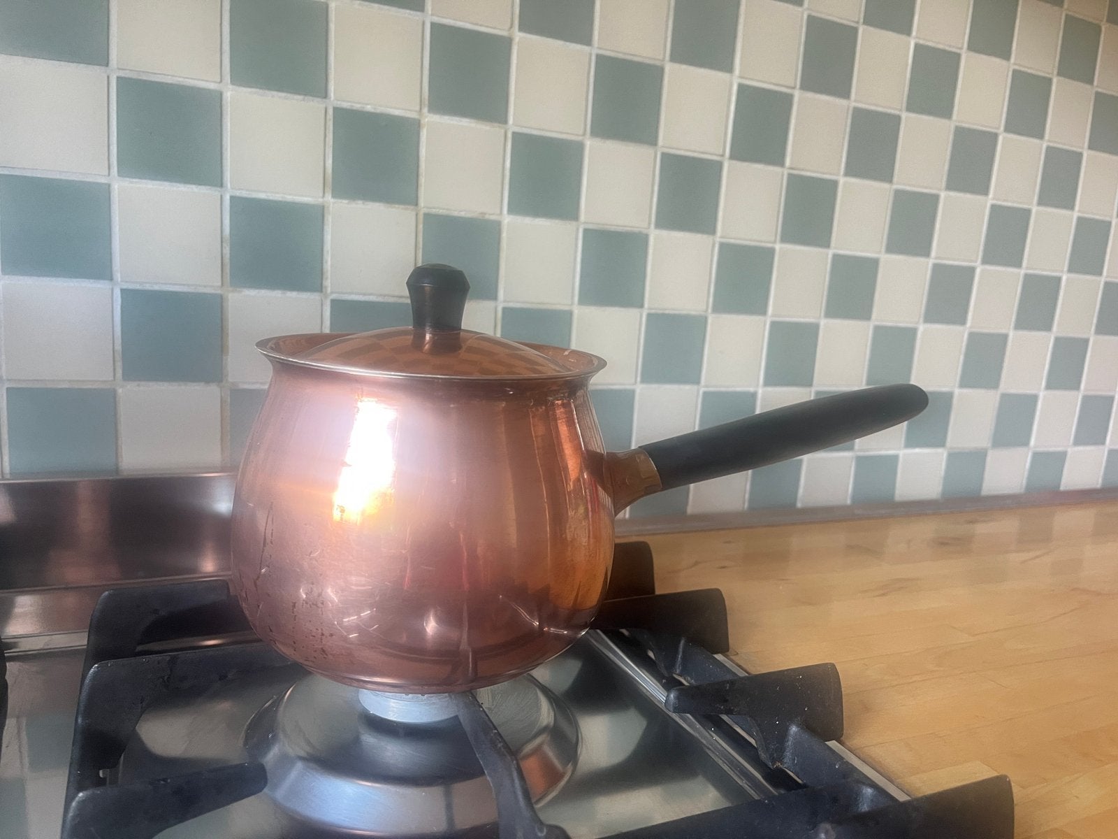 SIGG-vintage koperen saus-fonduepan-goede staat, Witgoed en Apparatuur, Fonduesets, Ophalen of Verzenden, Zo goed als nieuw, Brander