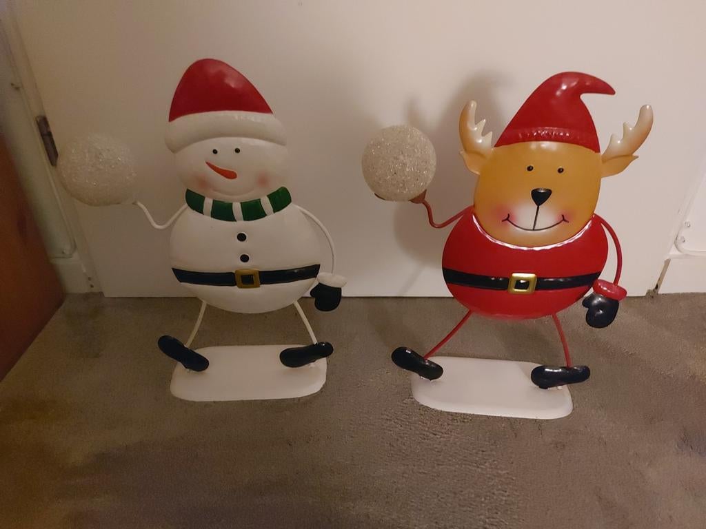 Vrolijke sneeuwpop en kerstman Hoog 42 cm, Ophalen of Verzenden