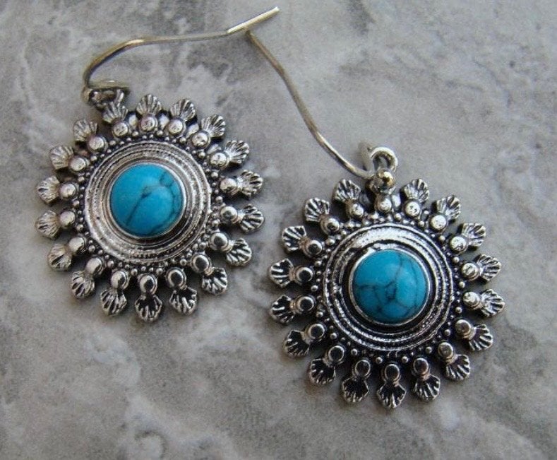 Oorbellen nieuw 925 sterling zilver Turquoise natuursteen, Hangers, Nieuw, Ophalen of Verzenden, Met edelsteen