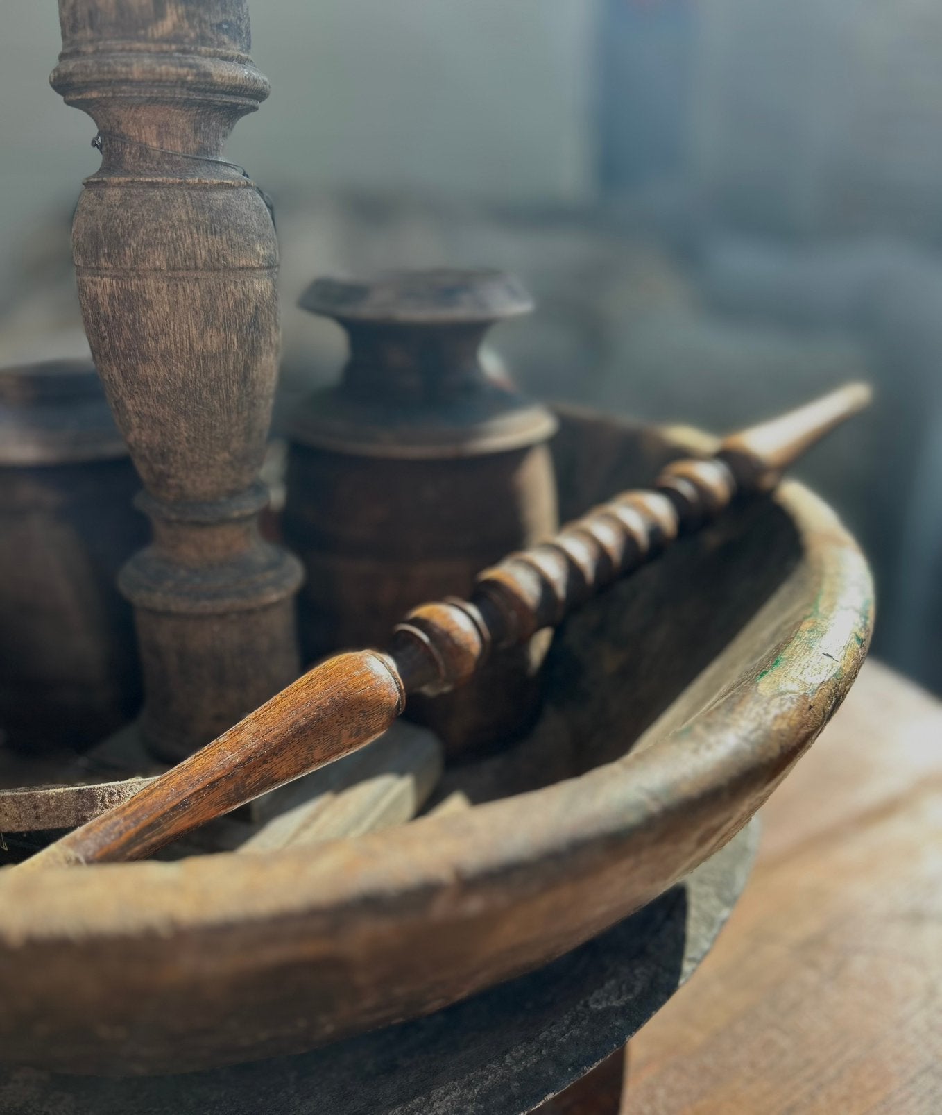 Oud houten pinakel ornamentje brocante landelijk sober sleet, Ophalen of Verzenden