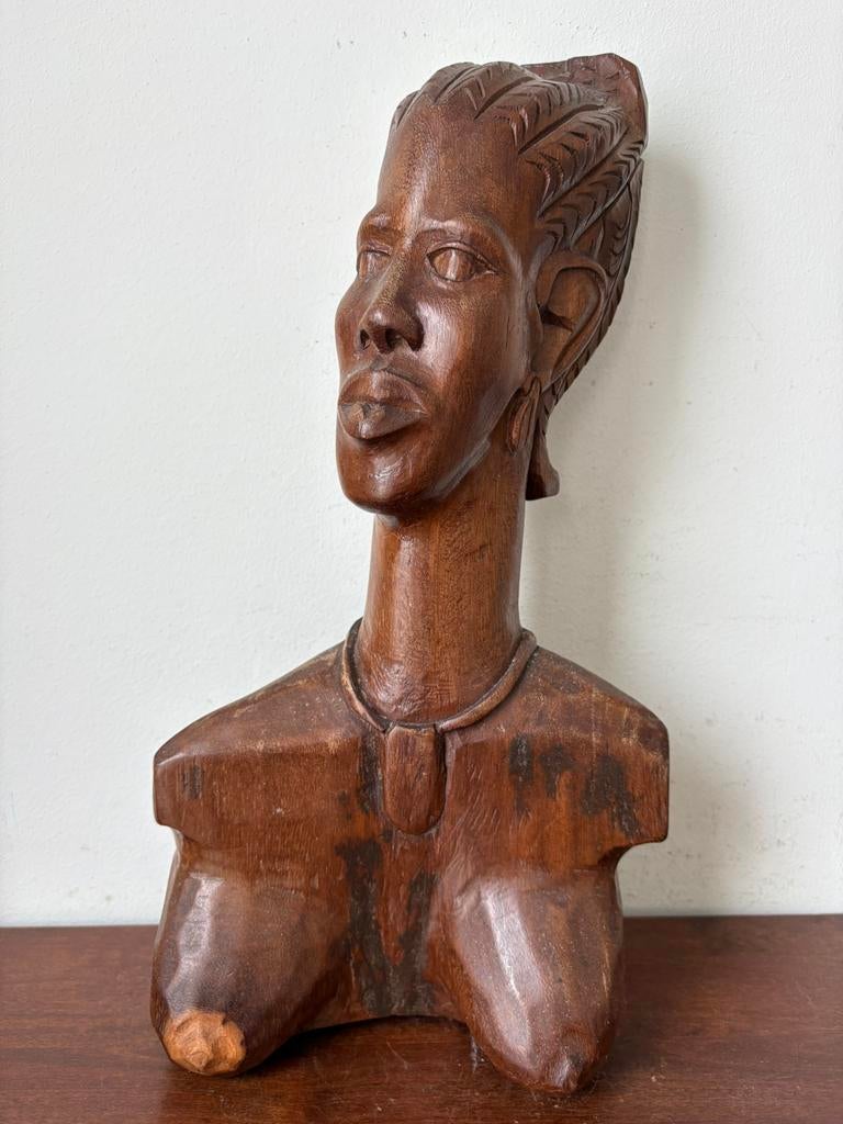 Buste hout congo afrika vrouw naakt mangbetu ?, Houtsnijwerk, Ophalen of Verzenden, Handgemaakt, 20 - 50 cm
