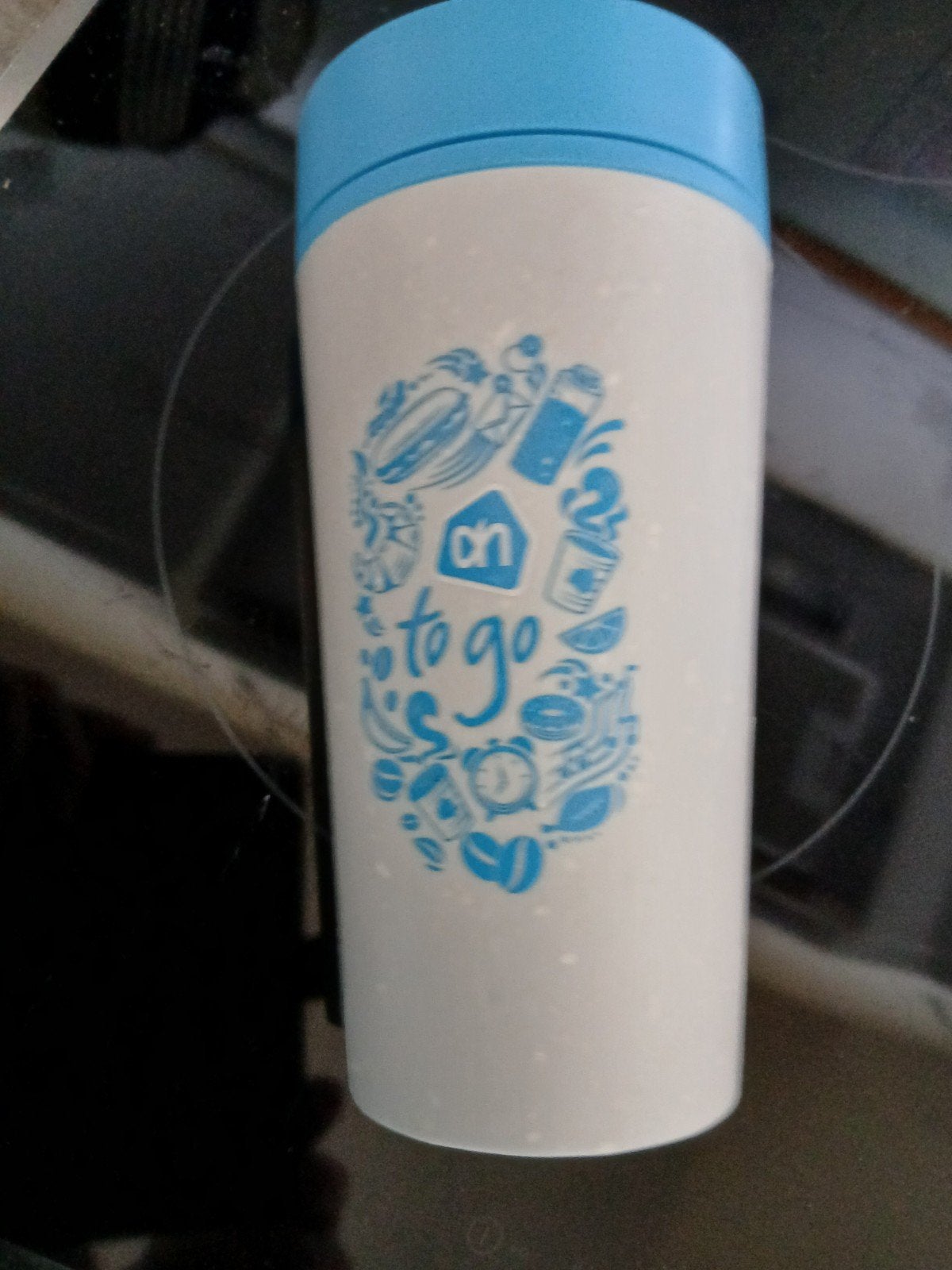 Albert Heijn To Go Thermosbeker - Blauw/Wit, Kunststof, Ophalen of Verzenden, Zo goed als nieuw, Overige merken