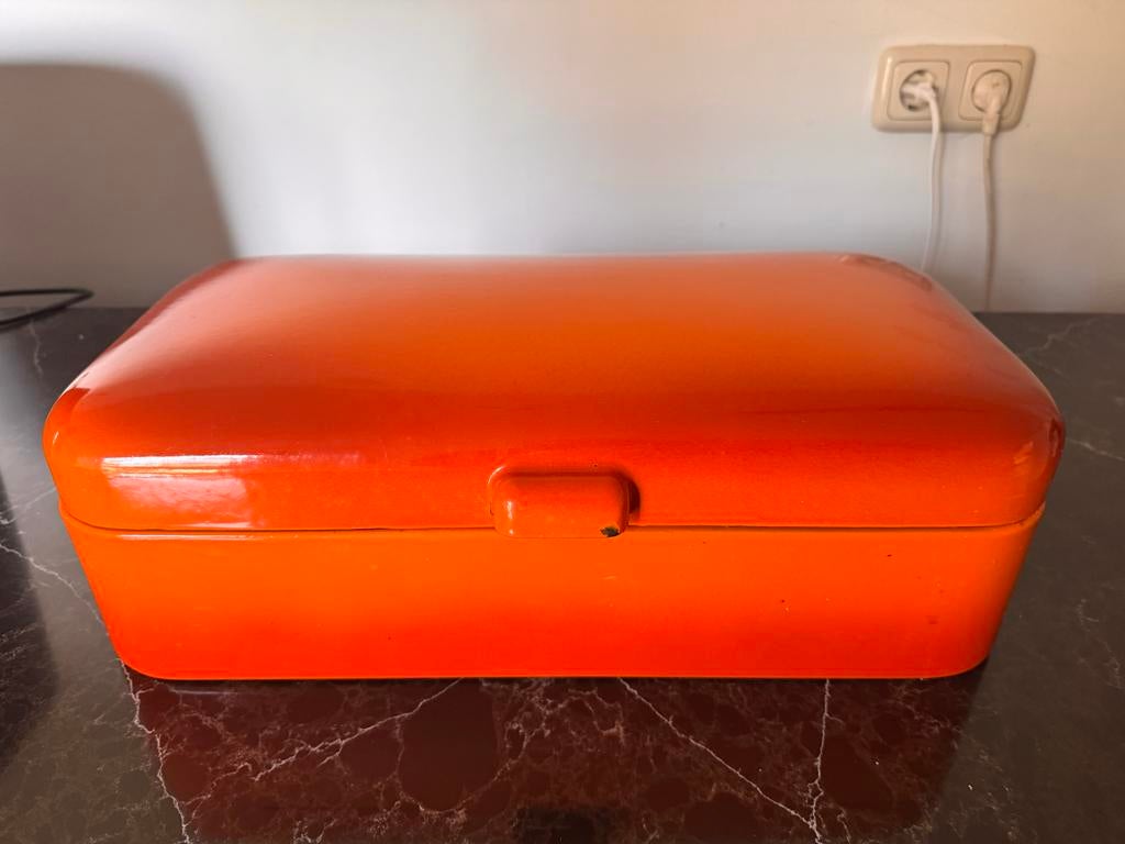 Emaille broodtrommel oranje, Ophalen of Verzenden