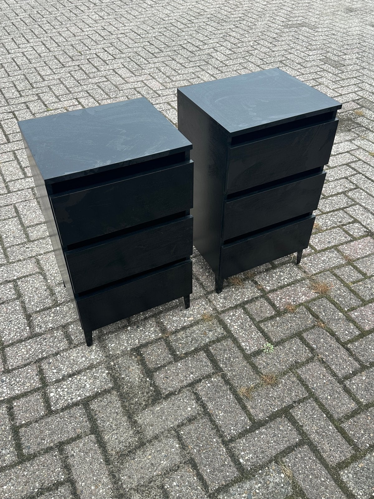 Set van 2 zwarte nachtkastjes, Huis en Inrichting, Kasten | Ladekasten, Ophalen, Minder dan 50 cm, Gebruikt, 3 of 4 laden