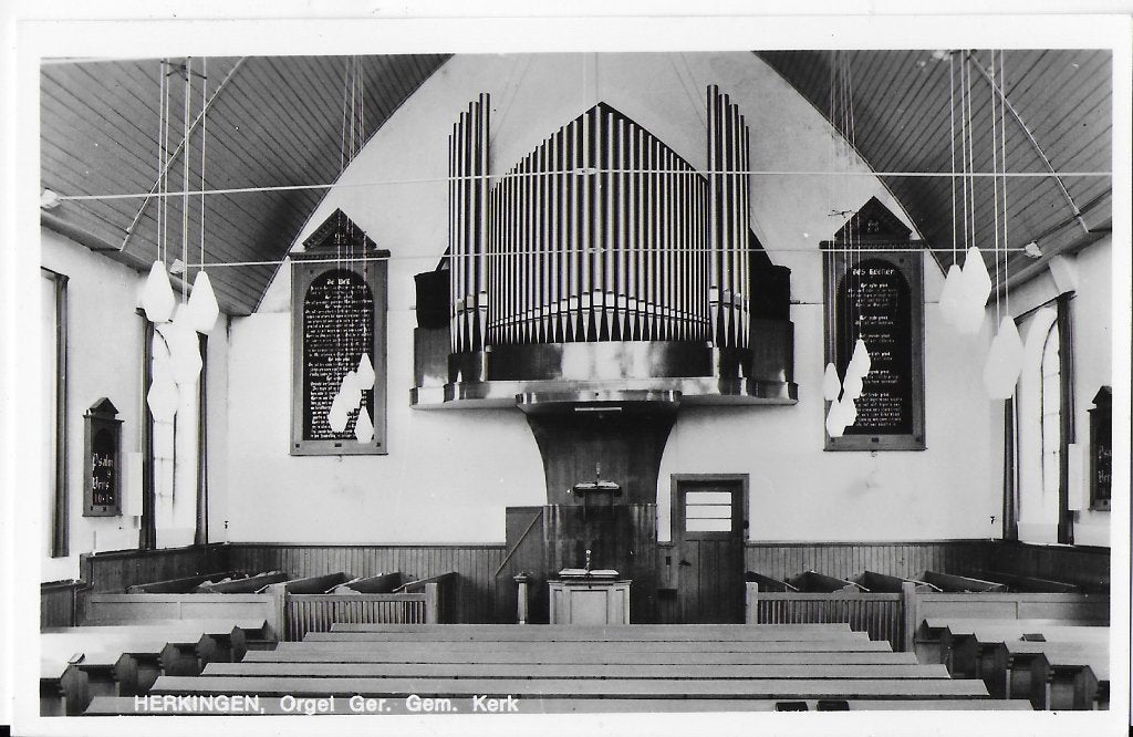 Herkingen orgel van ger gem kerk oude ansichtkaart ( 3068 ), Verzamelen, Ophalen of Verzenden, 1940 tot 1960, Ongelopen, Noord-Brabant