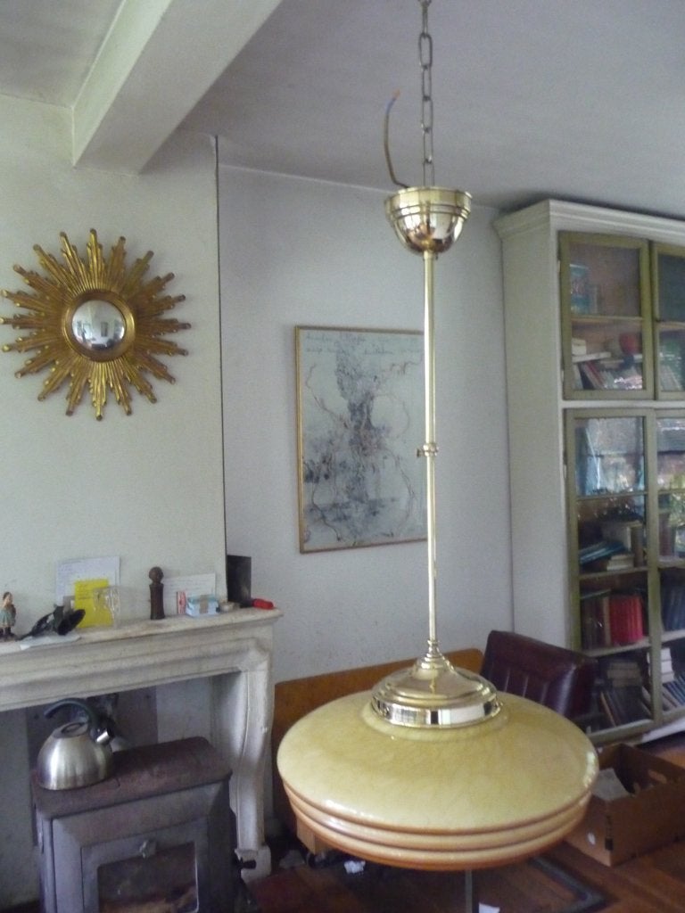 hanglamp gemarmerd glas/hanglamp art deco/pendellamp antiek, Gebruikt, Art deco, Glas, E27 (groot)