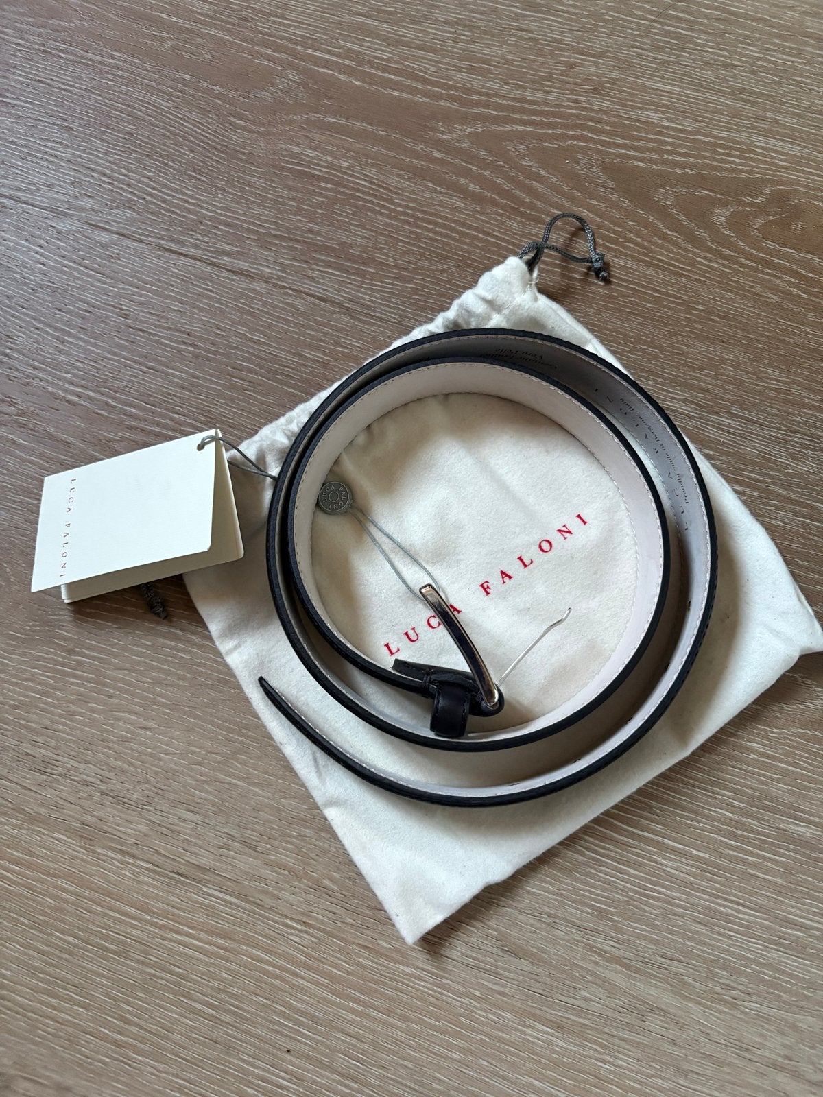 Luca Faloni Zwarte Kalfsleren Riem, Minder dan 3 cm, Heupriem, Ophalen of Verzenden, Echt leder