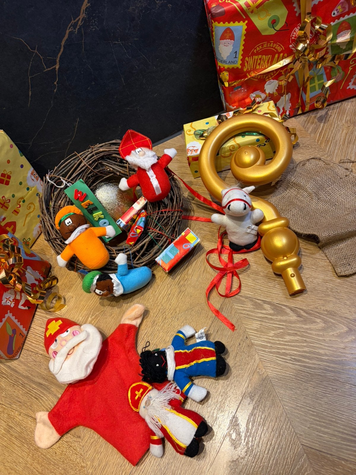 Zwarte piet sinterklaas decoratie vintage krans sint, Diversen, Sinterklaas, Ophalen of Verzenden, Zo goed als nieuw