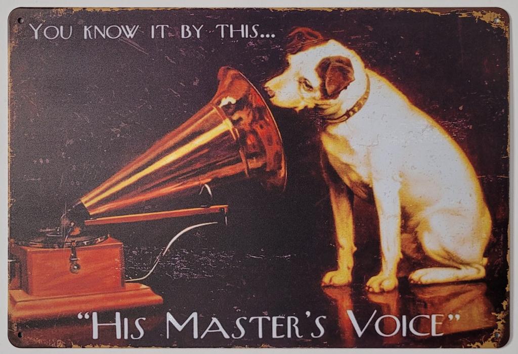 His masters voice Hondje reclamebord van metaal wandbord, Info@deconoord.nl, Nieuw, Ophalen of Verzenden, Deco noord