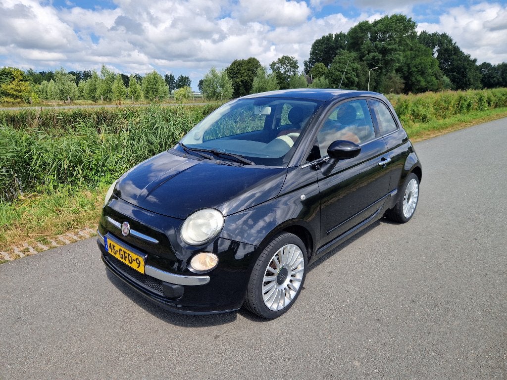 Fiat 500 1.2 C 2008 Zwart Airco Leer Panorama Nwe Koppeling, Auto's, Voorwielaandrijving, Euro 5, 4 cilinders, 840 kg