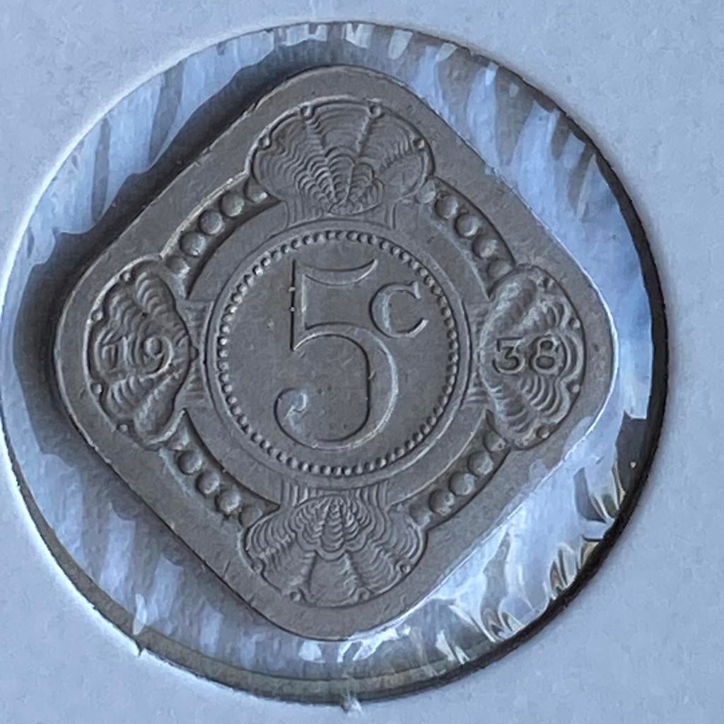 5 Cent / Vierkante Stuiver uit 1938 van Wilhelmina, Postzegels en Munten, Munten | Nederland, Verzenden, Koningin Wilhelmina, 5 cent