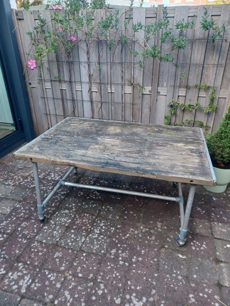 Gebruikt steenschot. 140x96x4,5cm tuintafel, Tuin en Terras, Ophalen, Gebruikt, Rechthoekig, Hout