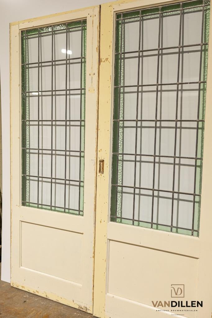 Mooie schuif / ensuite set glas in lood deuren 203 x 155, Ophalen, Gebruikt, Binnendeur, Schuifdeur