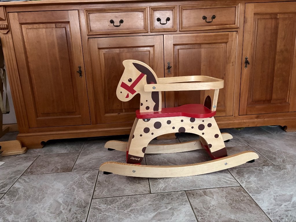 Janod houten hobbelpaard, Kinderen en Baby's, Speelgoed | Houten speelgoed, Ophalen, Zo goed als nieuw, Rij- of Hobbelspeelgoed
