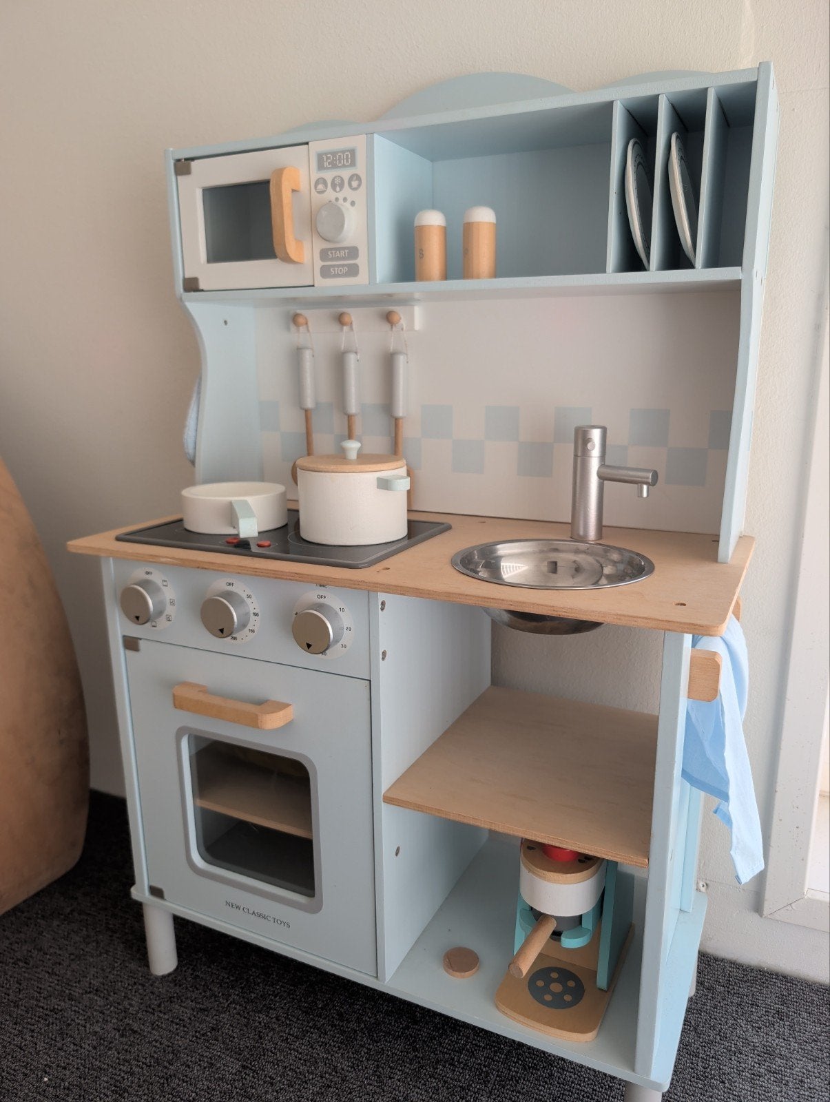 Lichtblauwe houten speelkeuken met accessoires, Ophalen, Gebruikt, Hout, Speelkeuken