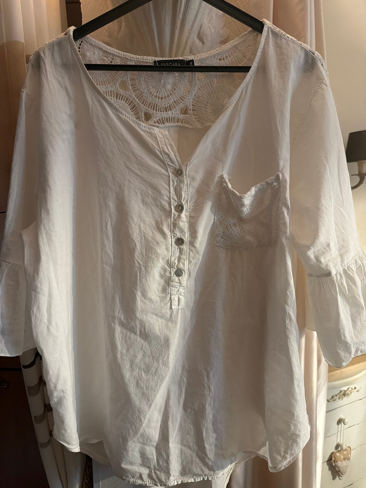 Witte Pescara Blouse met Kanten Details - Maat L/XL, Wit, Maat 42/44 (L), Pescara, Ophalen of Verzenden