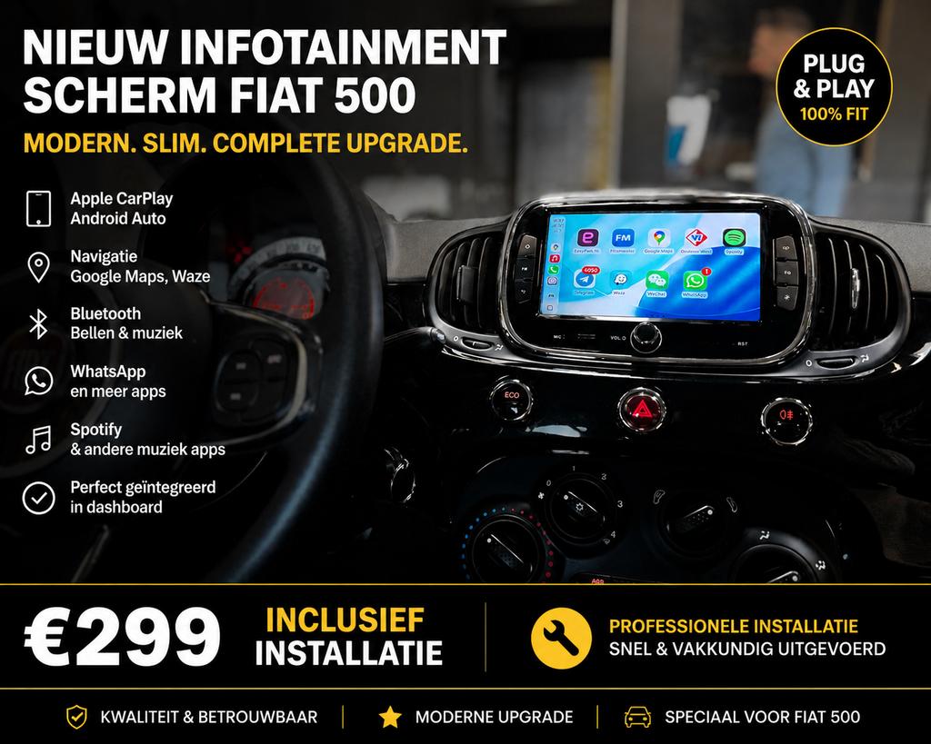 Infotainment scherm Fiat 500 met CarPlay & Android Auto, Auto diversen, Autoradio's, Ophalen of Verzenden, Nieuw