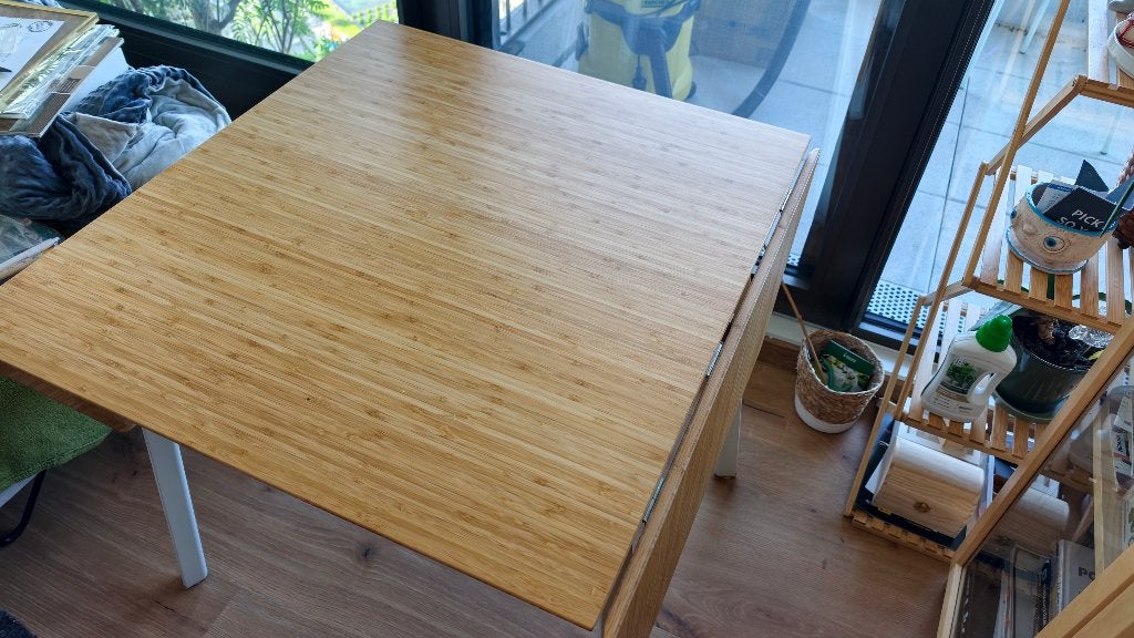IKEA PS 2012 klaptafel bamboe/wit 74/106/138x80, Ophalen, Gebruikt, 100 tot 150 cm, 50 tot 100 cm