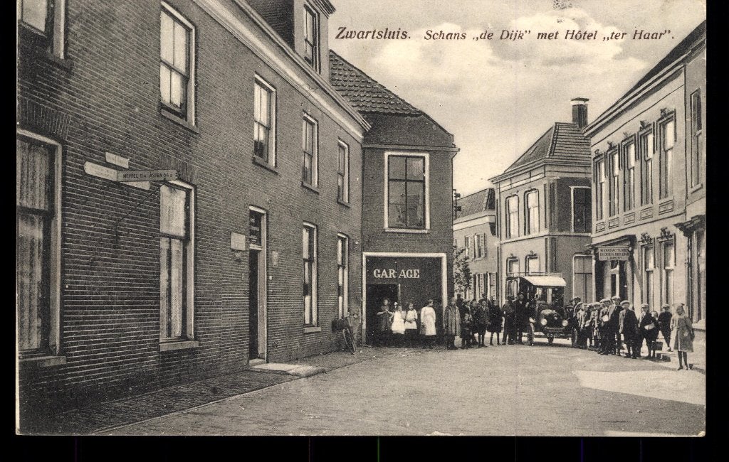 Zwartsluis Ov., Schans de Dijk met Hotel en automobiel, volk, Verzamelen, Verzenden, Voor 1920, Gelopen, Overijssel
