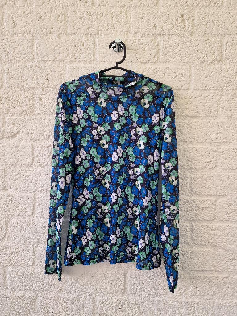 Mesh top maat L – bloemen print – statement, Ophalen of Verzenden, Zo goed als nieuw, Zwart, Zonder mouw