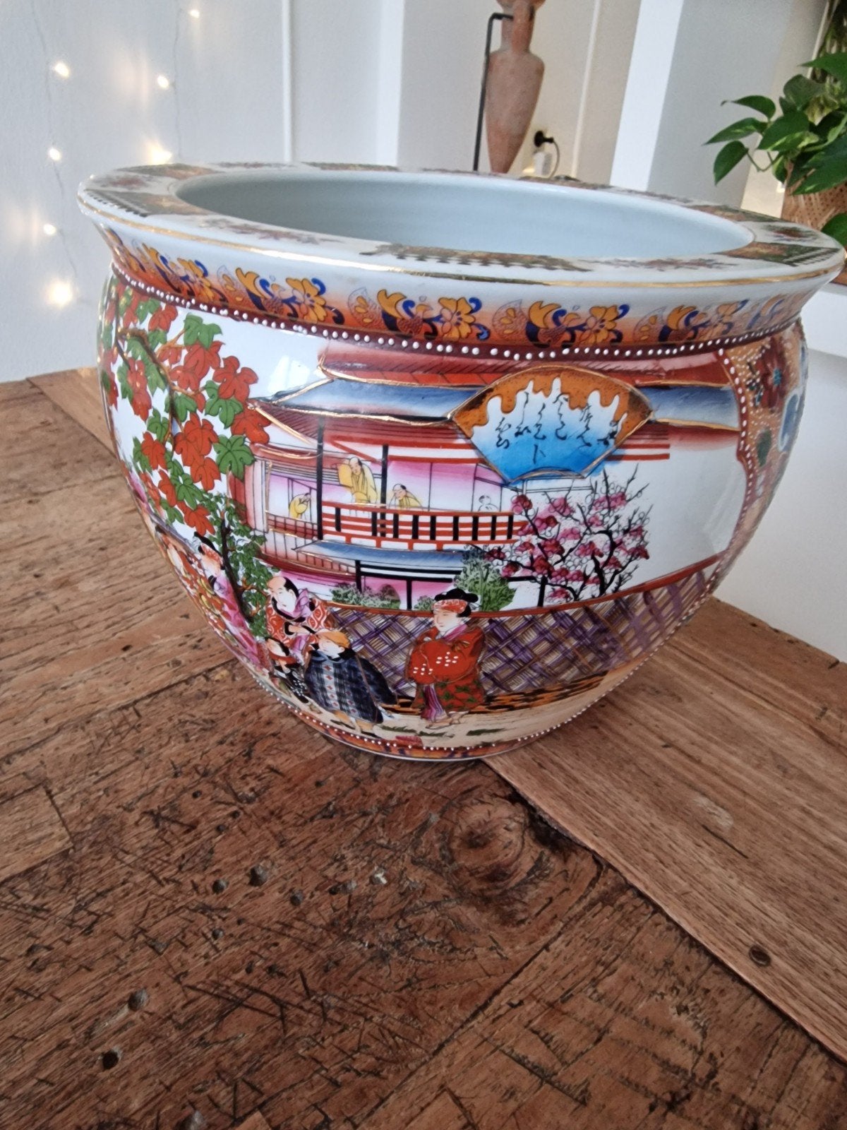 Grote vintage Chinese handmade  kom Vaas 1980 Sumatra, Antiek en Kunst, Ophalen