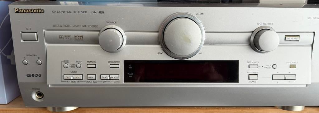 Vintage Panasonic AV receiver SA-HE9 met Akai boxen, Gebruikt, 60 tot 120 watt, Stereo, Ophalen