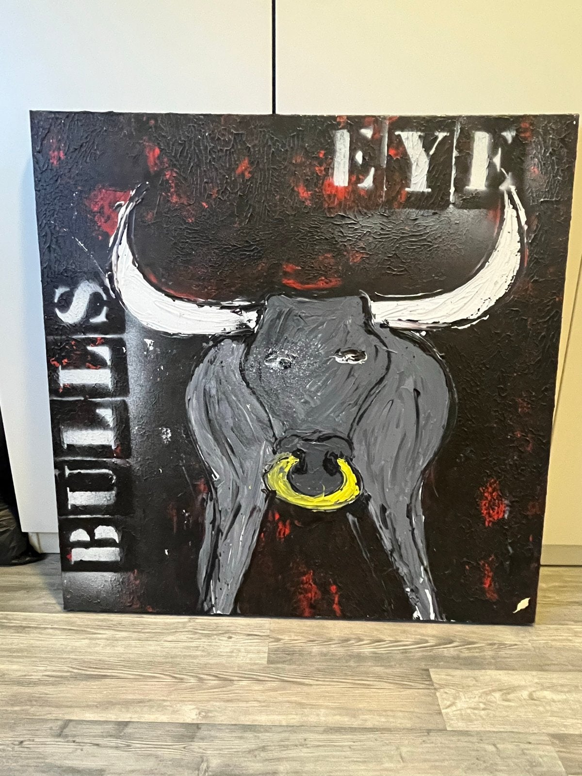 Modern schilderij 'Bulls Eye' - 80x80 cm, Ophalen, Acrylverf, Handgeschilderd, Dieren