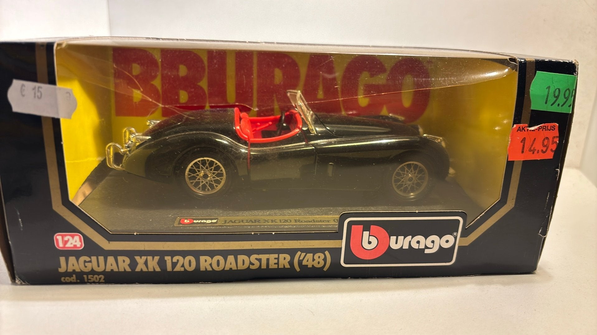 Jaguar xk120 roadster black bburago 1.24, Ophalen of Verzenden, Bburago, A, A