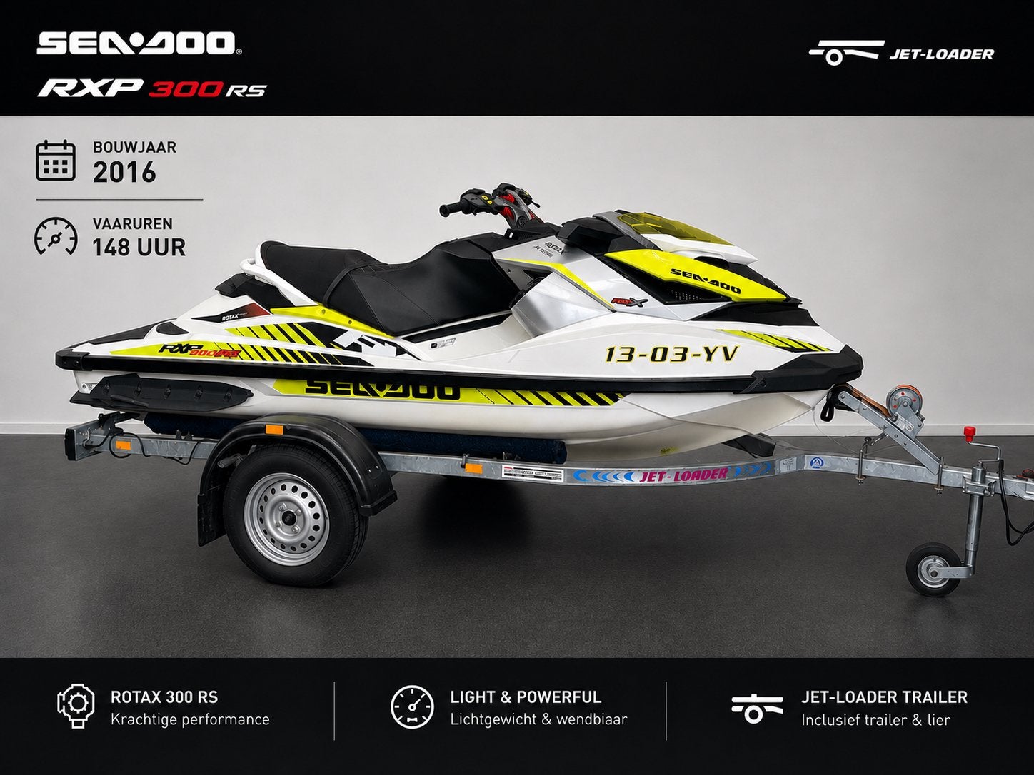 Sea-Doo RXP 300 RS uit 2016 met 148 uur en trailer, Ophalen, Gebruikt, Benzine, 200 pk of meer