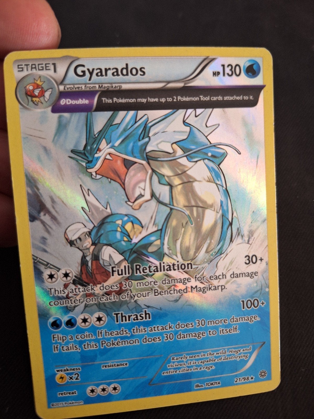 Gyarados 21/98 reverse holo, Hobby en Vrije tijd, Ophalen of Verzenden, Gebruikt, Losse kaart, Foil