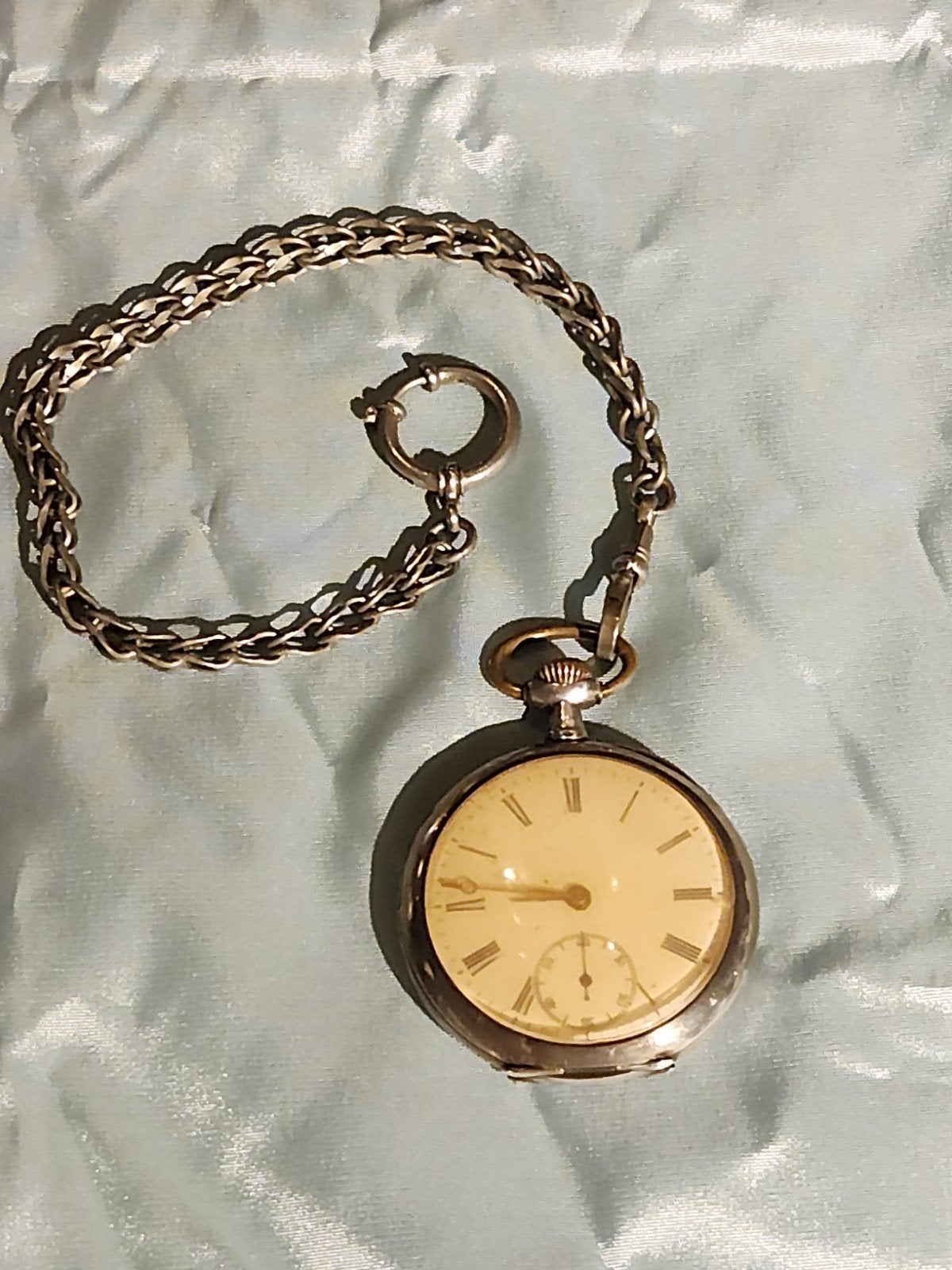 Antiek lopend Zilveren zakhorloge met ketting, Overige merken, Zakhorloge, Ophalen of Verzenden, Met ketting