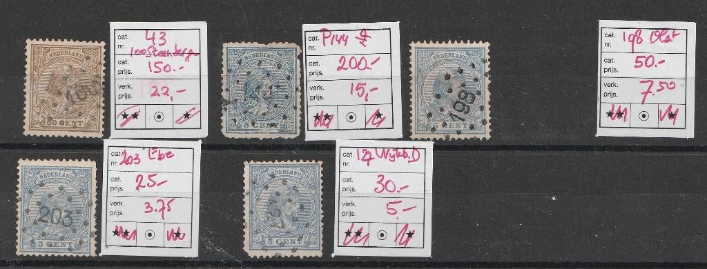 Puntstempels  5 verschillende, Postzegels en Munten, Ophalen of Verzenden, T/m 1940, Gestempeld