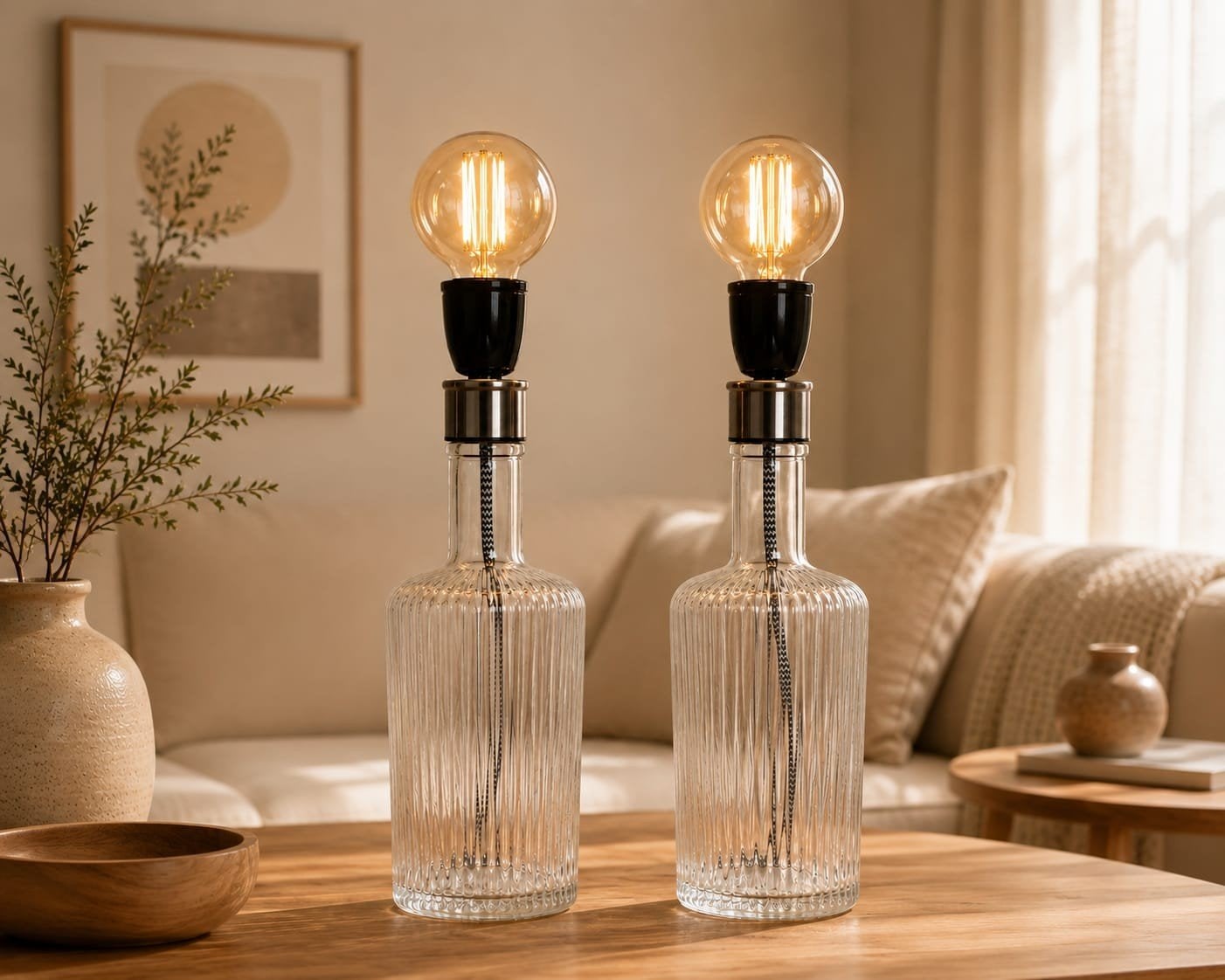 Set van 2 glazen tafellampen met schakelaar, Met schakelaar, Nieuw, Wit, Ophalen of Verzenden
