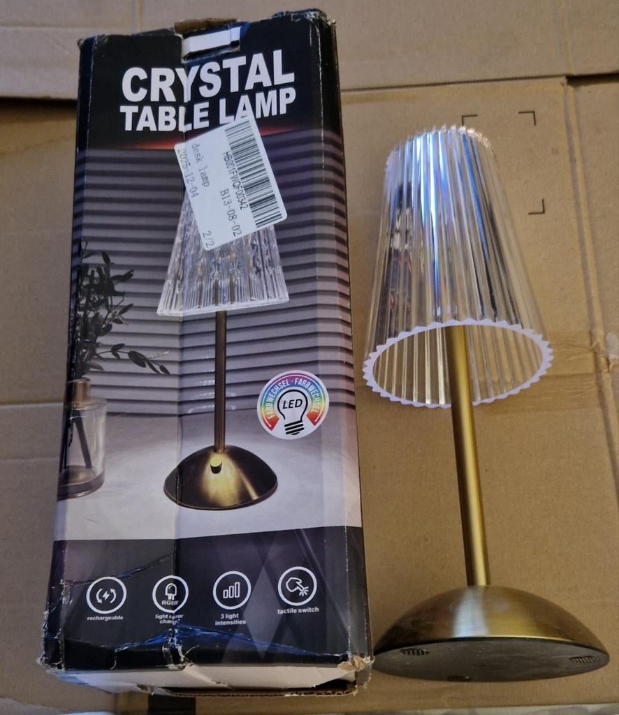 Oplaadbare Kristallen Tafellamp - LED - 3 Lichtstanden, Huis en Inrichting, Lampen | Tafellampen, Verzenden, Nieuw, Metaal
