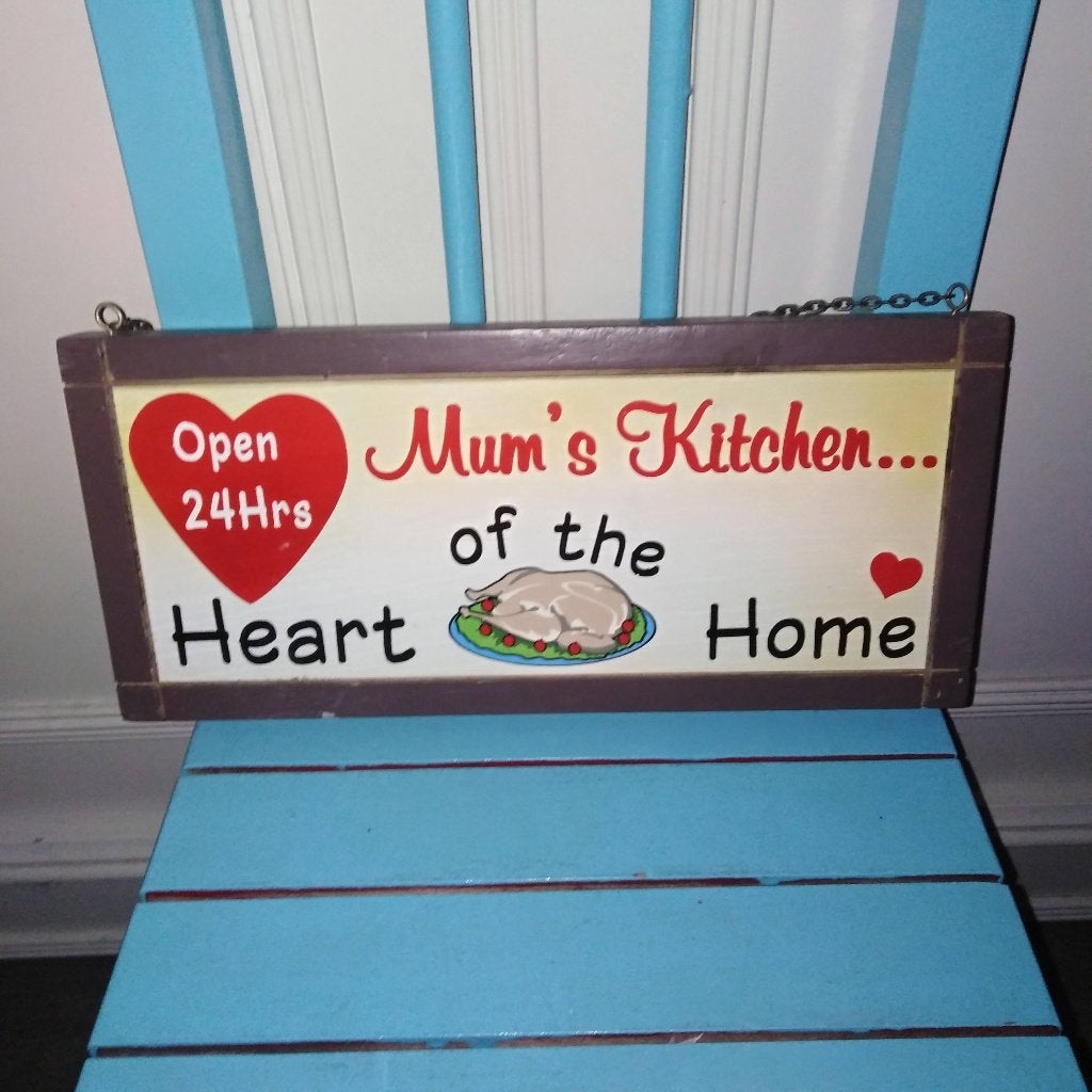Bordje mum's kitchen van hout, Tekstbord, Ophalen, Gebruikt, Hout