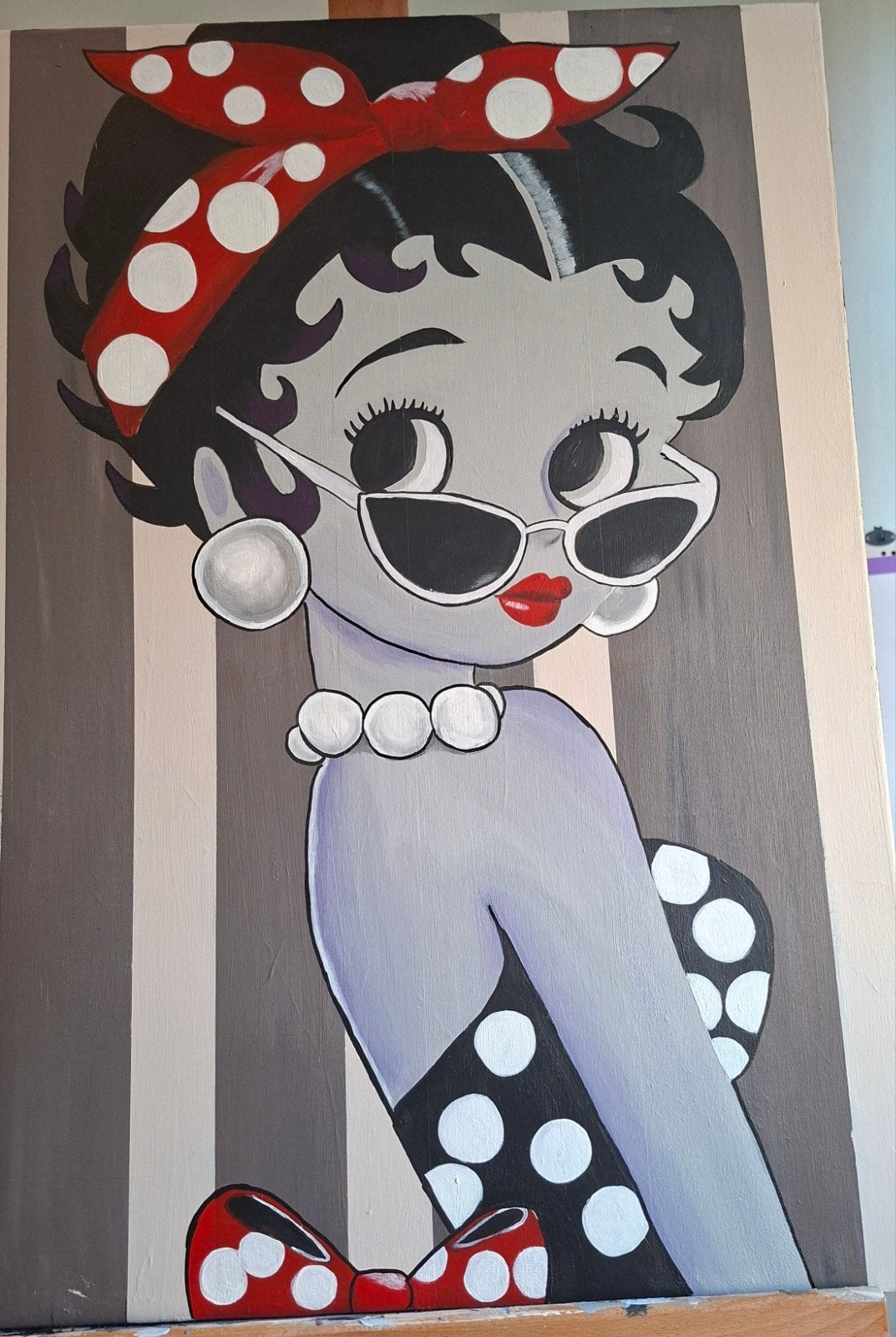 Betty Boop Pop Art Schilderij - Handgeschilderd, Antiek en Kunst, Ophalen, Acrylverf, Textiel, Handgeschilderd