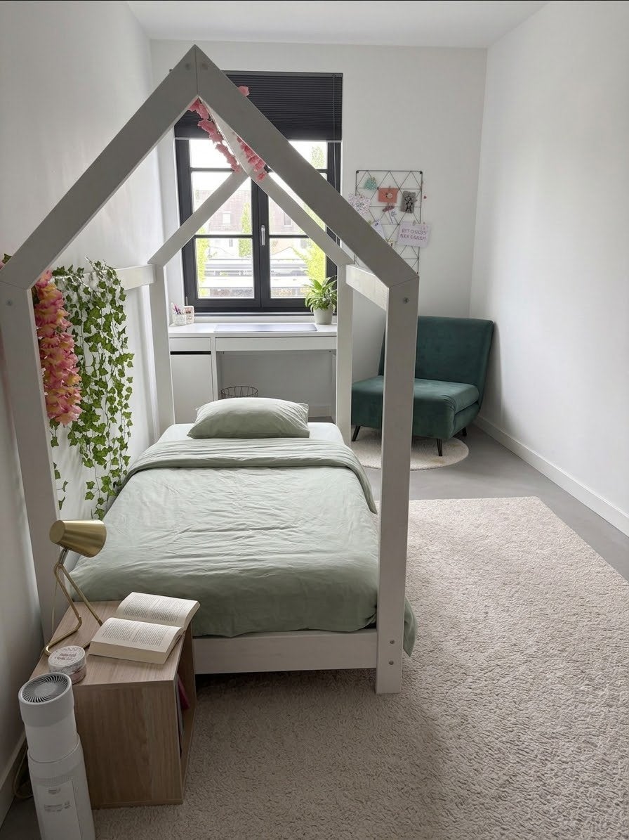 Kinderbed huisje wit, 90 cm, Eenpersoons, Wit, Ophalen of Verzenden