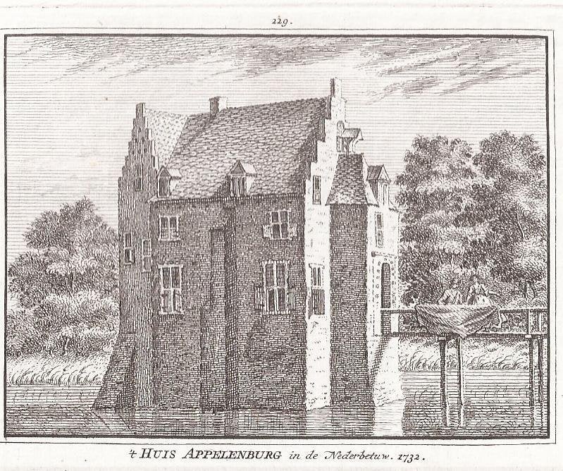 229 't Huis Appelenburg in de Nederbetuw. 1732, 10 cm, Origineel, 8 cm, Architectuur