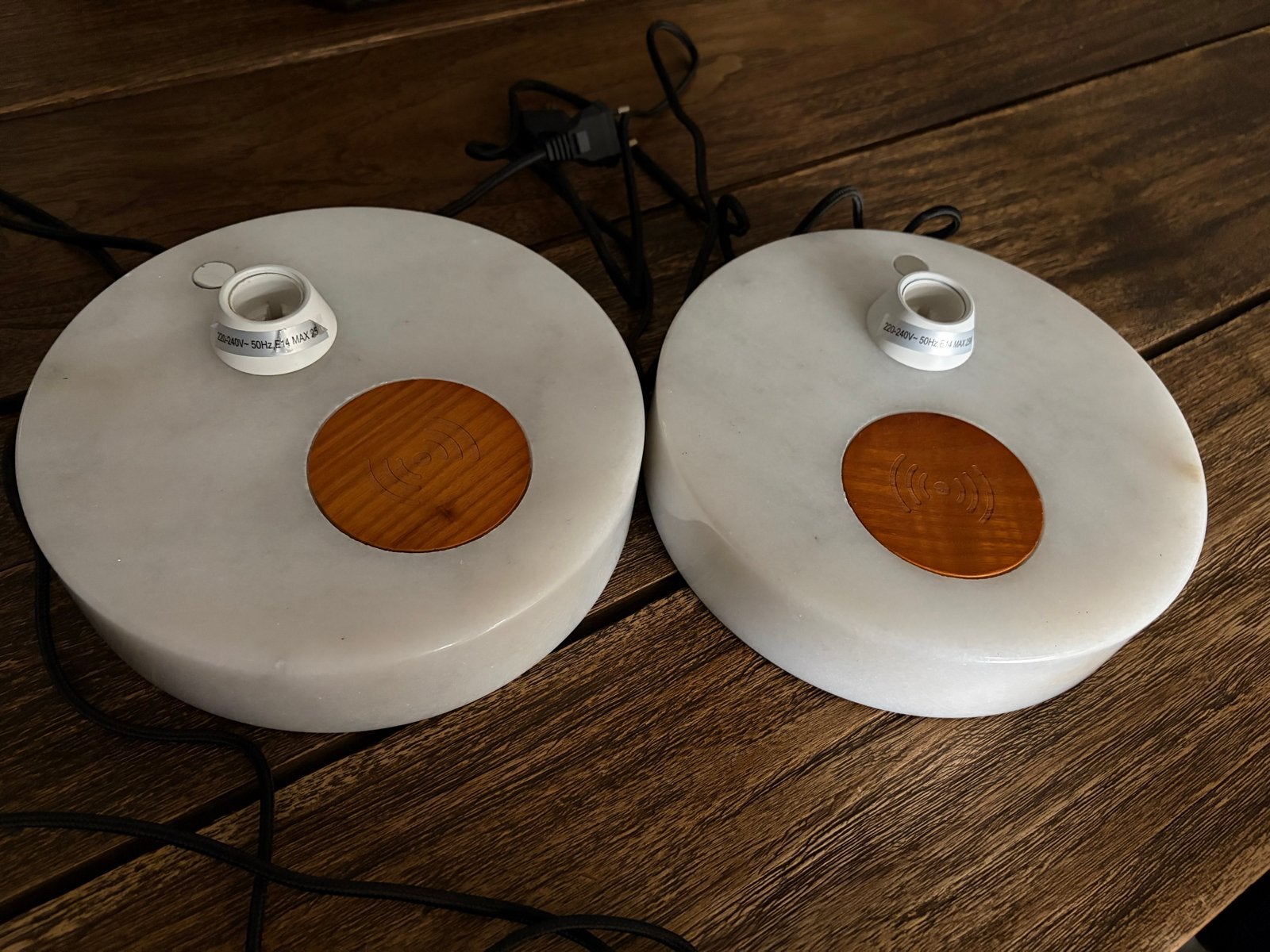 Set van 2 marmeren lampvoeten met draadloos opladen, Ophalen, Hout, Zo goed als nieuw, Modern