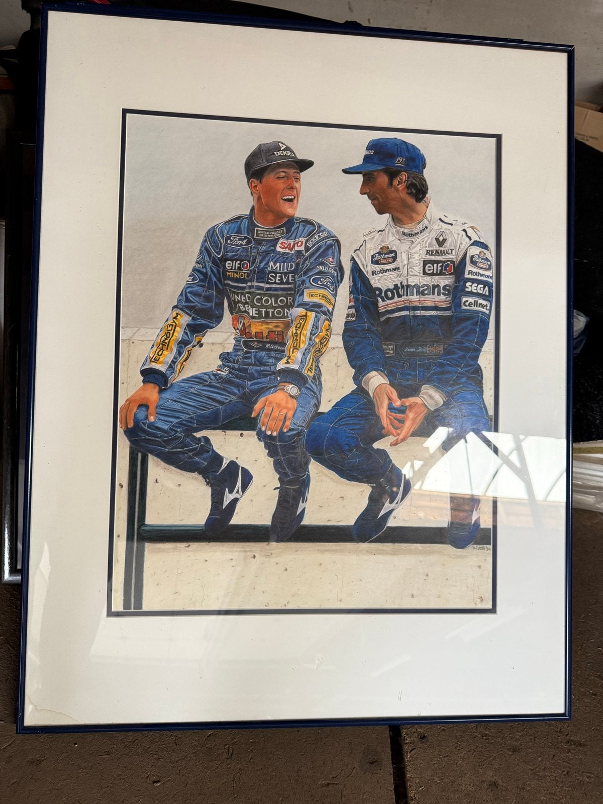 Formule 1 Legenden: Schumacher en Hill ingelijst, Achter glas, Portret of Personen, Realistisch, Ophalen of Verzenden