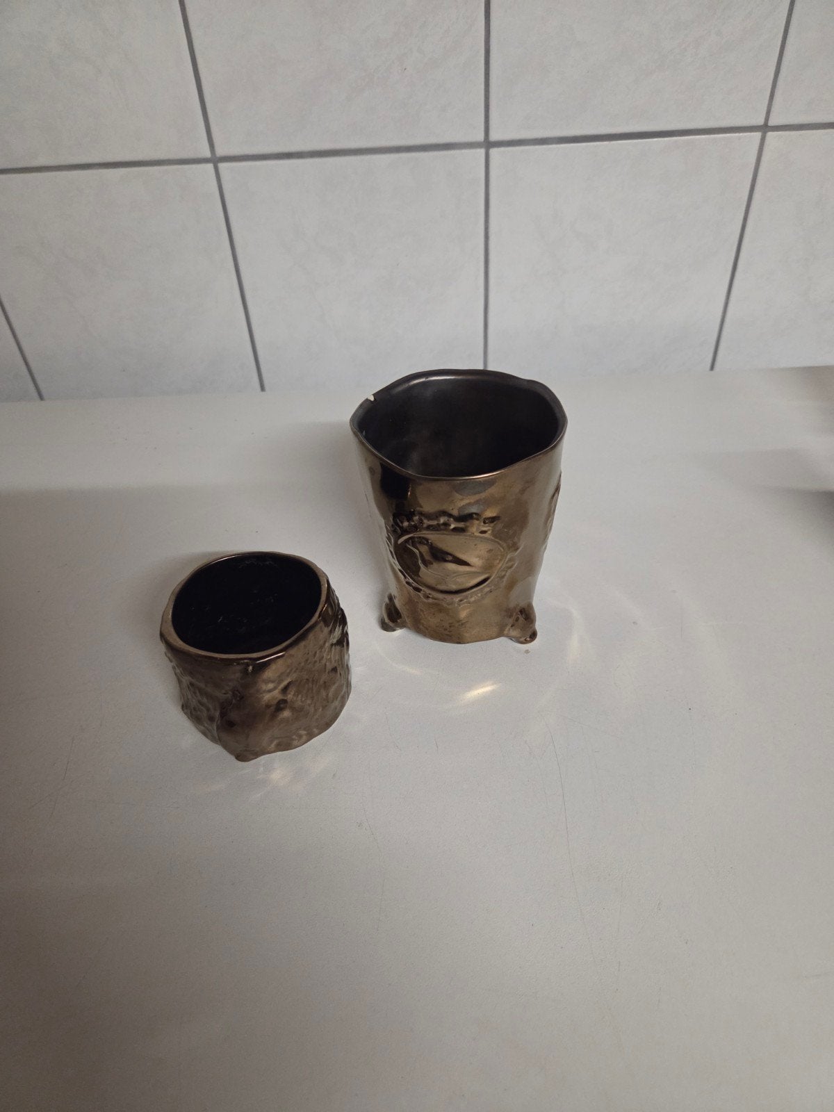 2 leuke vaasjes van Des Pots goudkleur, Bruin, Verzenden, Inclusief decoratie, Zo goed als nieuw