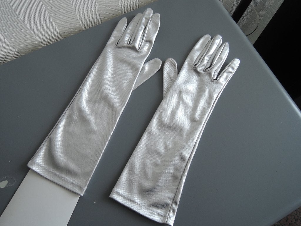 Zilverkleurige handschoenen, Ophalen of Verzenden, Zo goed als nieuw, Maat 38/40 (M), Handschoenen