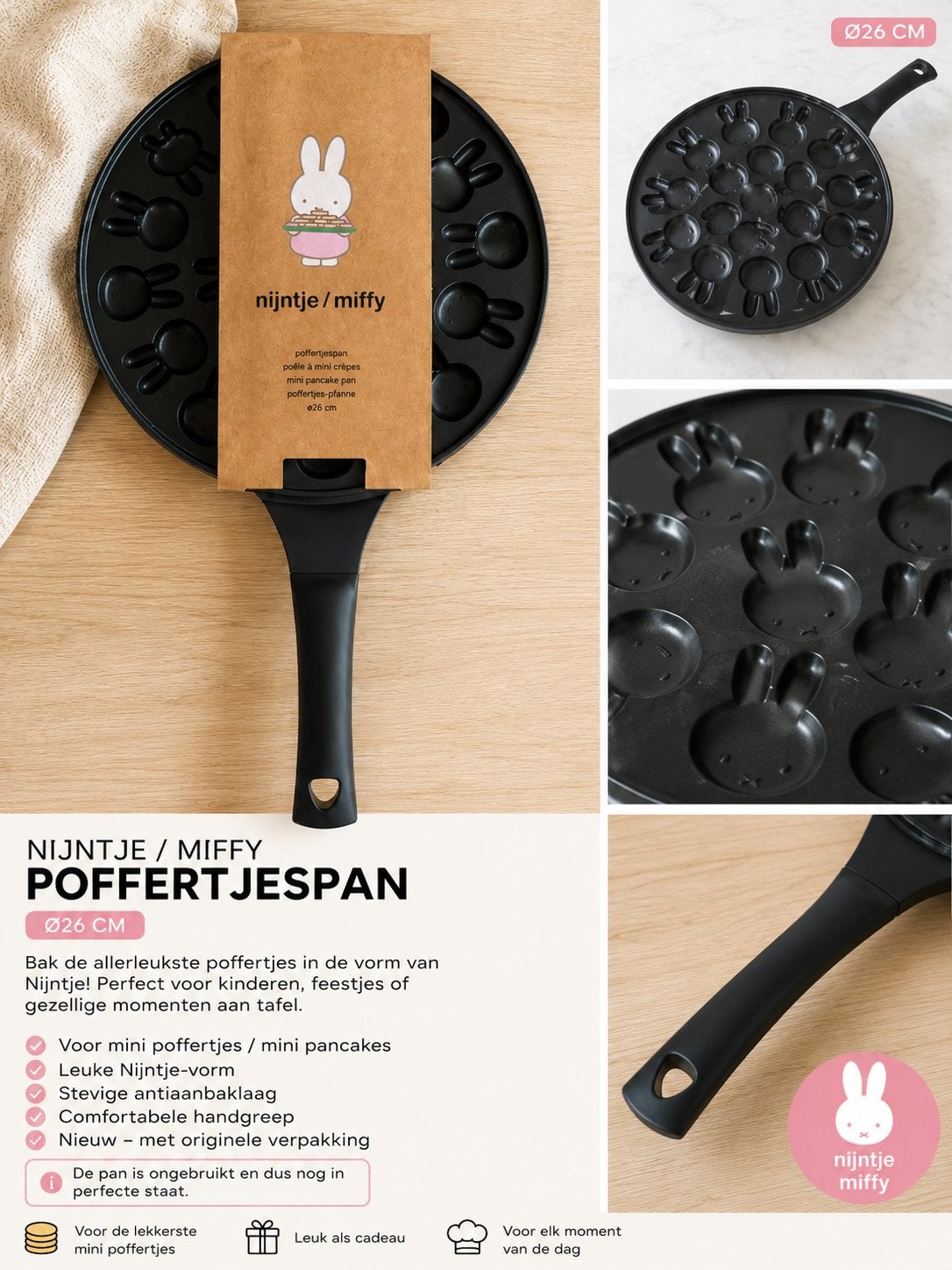 Nijntje/Miffy Poffertjespan Ø26 cm - Nieuw in verpakking, Ophalen, Overige typen, Nieuw, Zwart