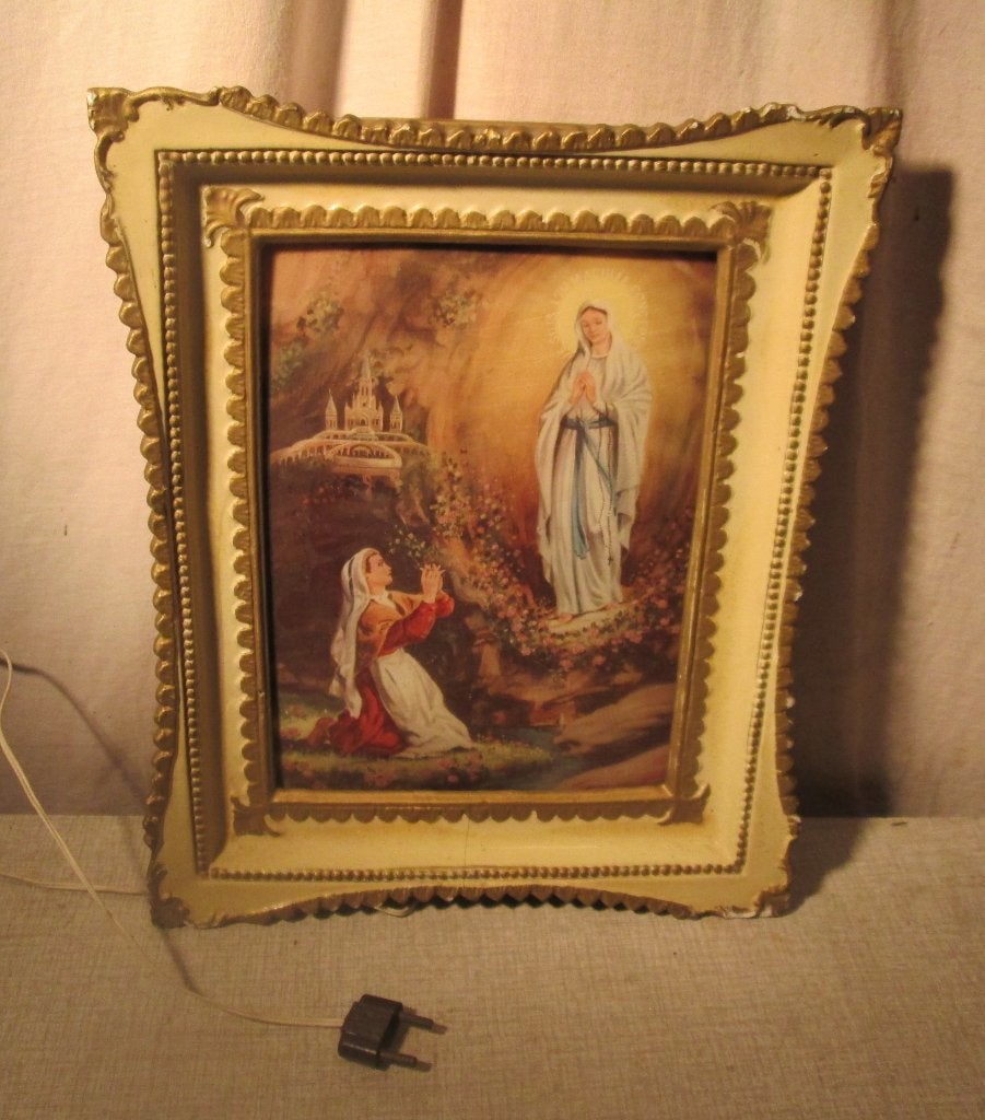 Prachtig Verlicht 3D Prent - Lourdes Mariaverschijning, Ophalen of Verzenden