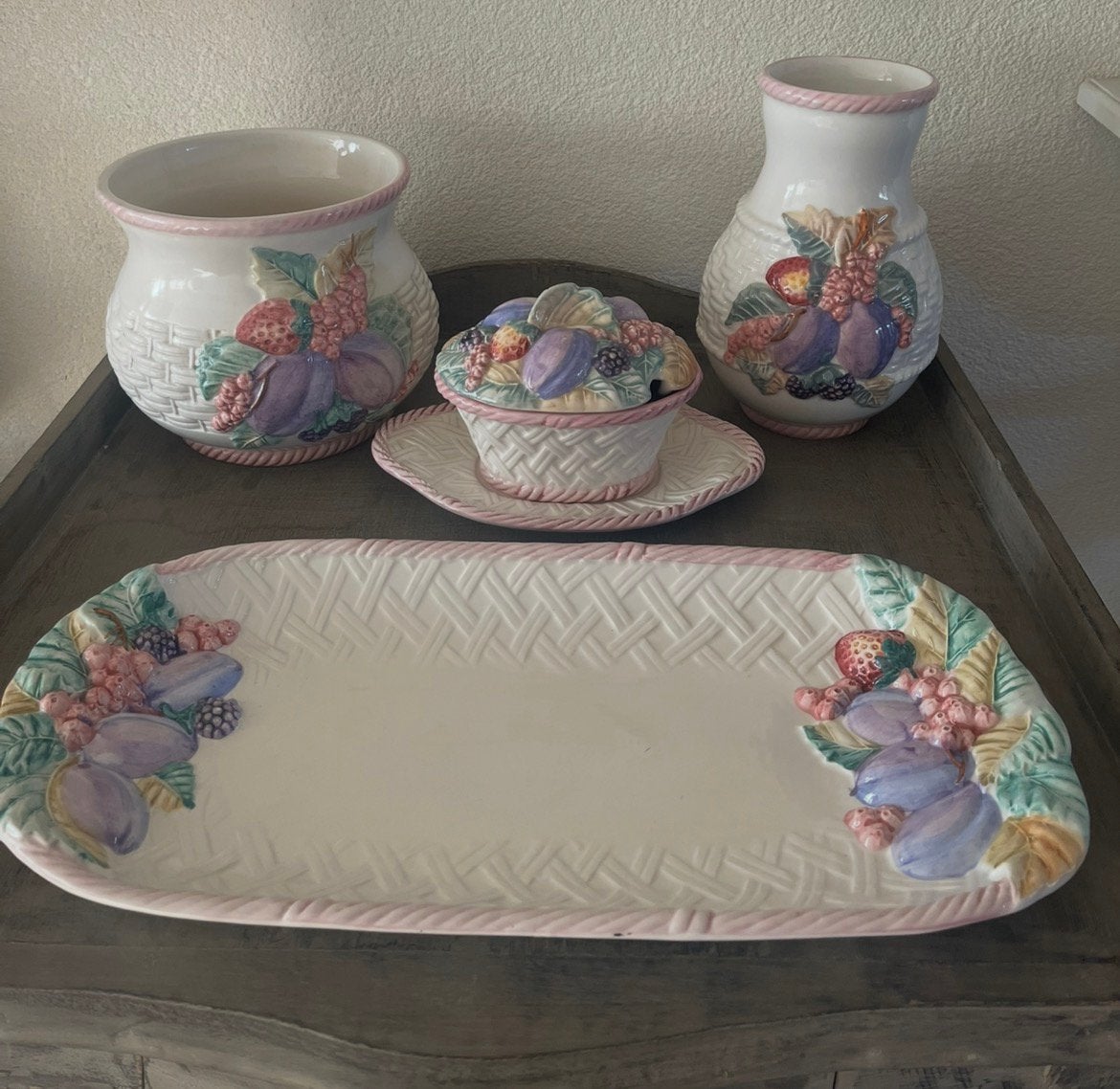 Vintage Franse barbotine set, Ophalen of Verzenden